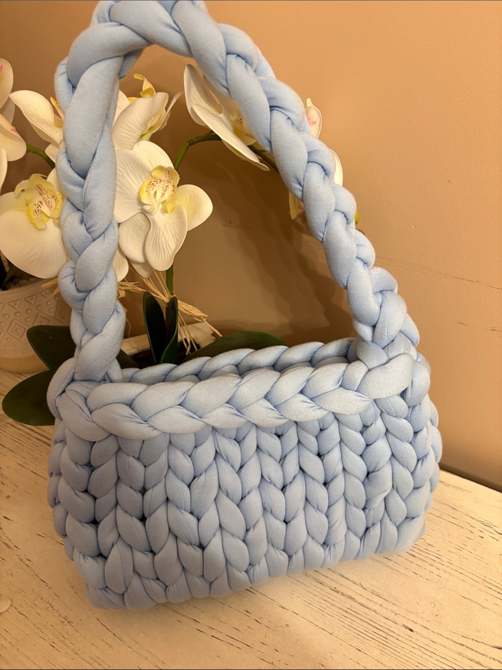Light Blue Chunky Braid Shoulder Bag